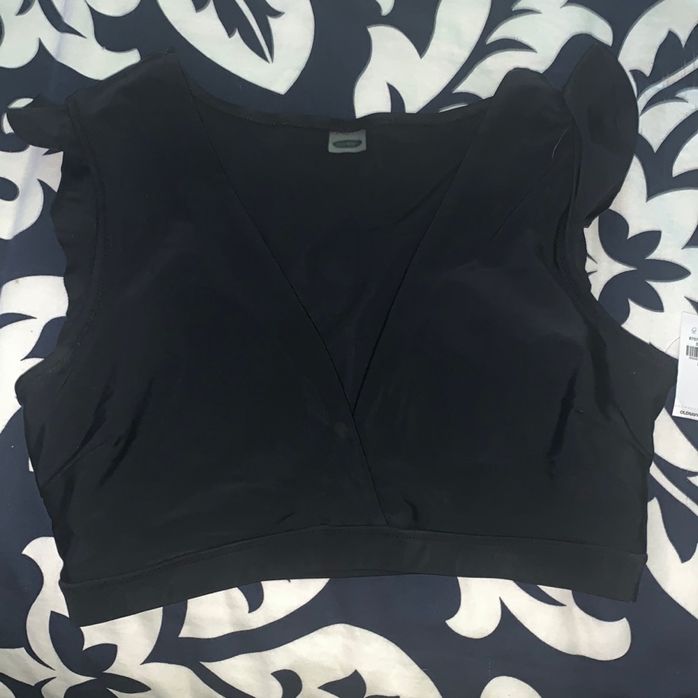 NWT Old Navy Black Flutter Sleeve V-Neck Swim Top